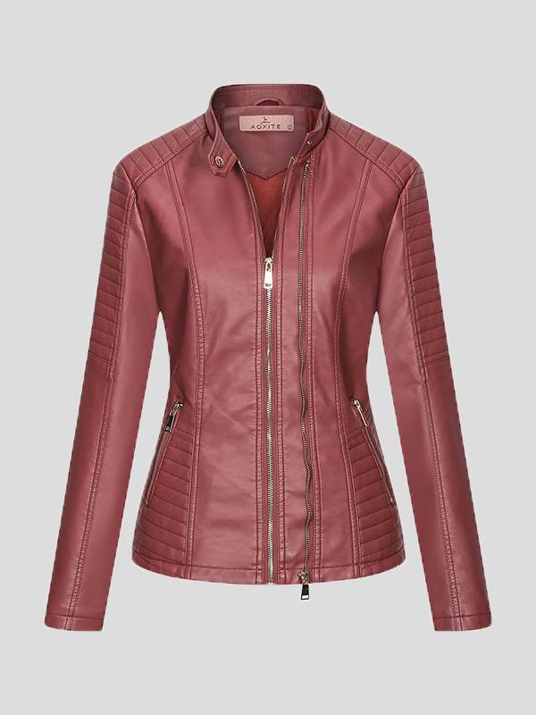 Women's Jackets Temperament Slim Zipped Leather Jacket - Coats & Jackets - INS | Online Fashion Free Shipping Clothing, Dresses, Tops, Shoes - 27/08/2021 - Coats & Jackets - color-black