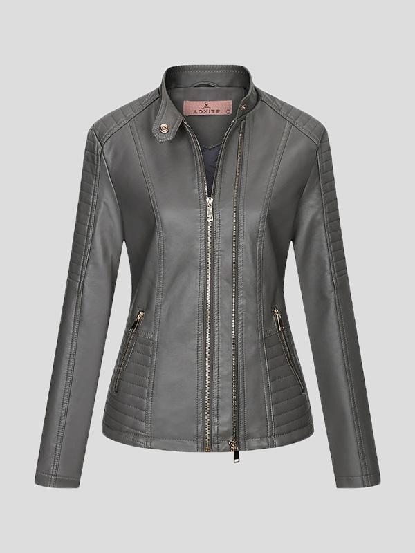 Women's Jackets Temperament Slim Zipped Leather Jacket - Coats & Jackets - INS | Online Fashion Free Shipping Clothing, Dresses, Tops, Shoes - 27/08/2021 - Coats & Jackets - color-black