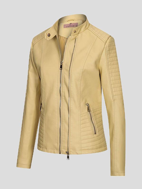 Women's Jackets Temperament Slim Zipped Leather Jacket - Coats & Jackets - INS | Online Fashion Free Shipping Clothing, Dresses, Tops, Shoes - 27/08/2021 - Coats & Jackets - color-black