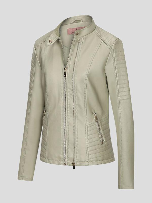 Women's Jackets Temperament Slim Zipped Leather Jacket - Coats & Jackets - INS | Online Fashion Free Shipping Clothing, Dresses, Tops, Shoes - 27/08/2021 - Coats & Jackets - color-black