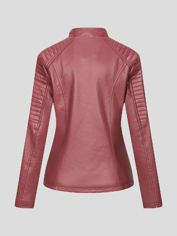 Women's Jackets Temperament Slim Zipped Leather Jacket - Coats & Jackets - INS | Online Fashion Free Shipping Clothing, Dresses, Tops, Shoes - 27/08/2021 - Coats & Jackets - color-black
