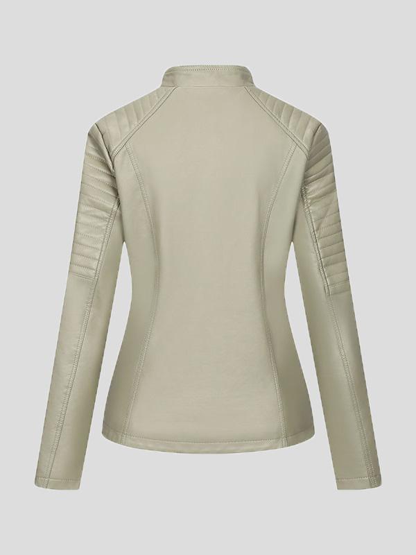 Women's Jackets Temperament Slim Zipped Leather Jacket - Coats & Jackets - INS | Online Fashion Free Shipping Clothing, Dresses, Tops, Shoes - 27/08/2021 - Coats & Jackets - color-black