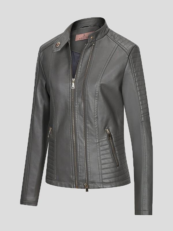 Women's Jackets Temperament Slim Zipped Leather Jacket - Coats & Jackets - INS | Online Fashion Free Shipping Clothing, Dresses, Tops, Shoes - 27/08/2021 - Coats & Jackets - color-black