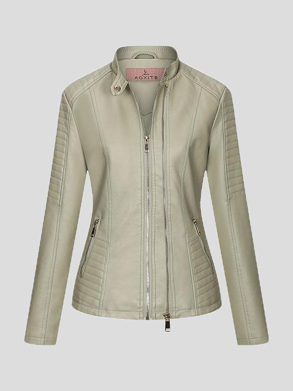 Women's Jackets Temperament Slim Zipped Leather Jacket - Coats & Jackets - INS | Online Fashion Free Shipping Clothing, Dresses, Tops, Shoes - 27/08/2021 - Coats & Jackets - color-black