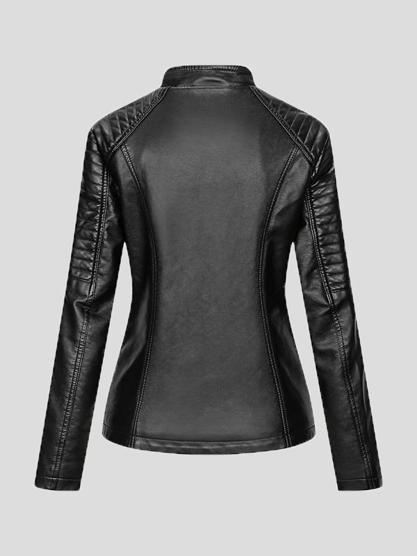 Women's Jackets Temperament Slim Zipped Leather Jacket - Coats & Jackets - INS | Online Fashion Free Shipping Clothing, Dresses, Tops, Shoes - 27/08/2021 - Coats & Jackets - color-black