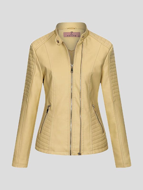 Women's Jackets Temperament Slim Zipped Leather Jacket - Coats & Jackets - INS | Online Fashion Free Shipping Clothing, Dresses, Tops, Shoes - 27/08/2021 - Coats & Jackets - color-black