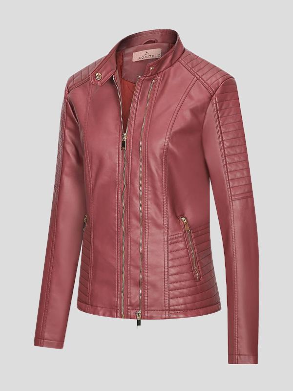 Women's Jackets Temperament Slim Zipped Leather Jacket - Coats & Jackets - INS | Online Fashion Free Shipping Clothing, Dresses, Tops, Shoes - 27/08/2021 - Coats & Jackets - color-black