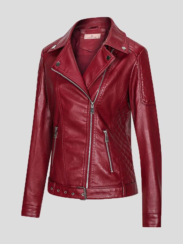 Women's Jackets Zipper Pu Long Sleeve Lapel Slim Fit Leather Jacket - Coats & Jackets - INS | Online Fashion Free Shipping Clothing, Dresses, Tops, Shoes - 27/08/2021 - Coats & Jackets - color-black