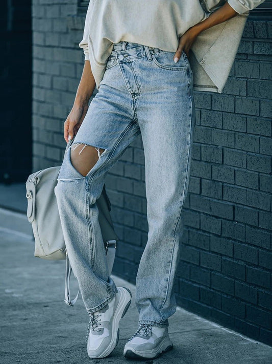 Women's Jeans Irregular Ripped Casual Jeans - Jeans - Instastyled | Online Fashion Free Shipping Clothing, Dresses, Tops, Shoes - 17/02/2022 - 40-50 - Bottoms