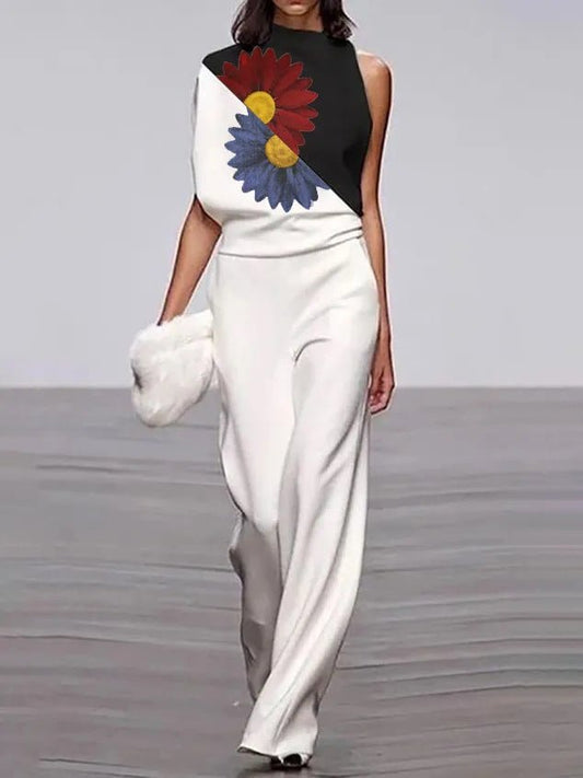 Women's Jumpsuits Sleeveless Turtleneck Printed Jumpsuit - Jumpsuits - Instastyled | Online Fashion Free Shipping Clothing, Dresses, Tops, Shoes - 10/02/2022 - 40-50 - Bottoms