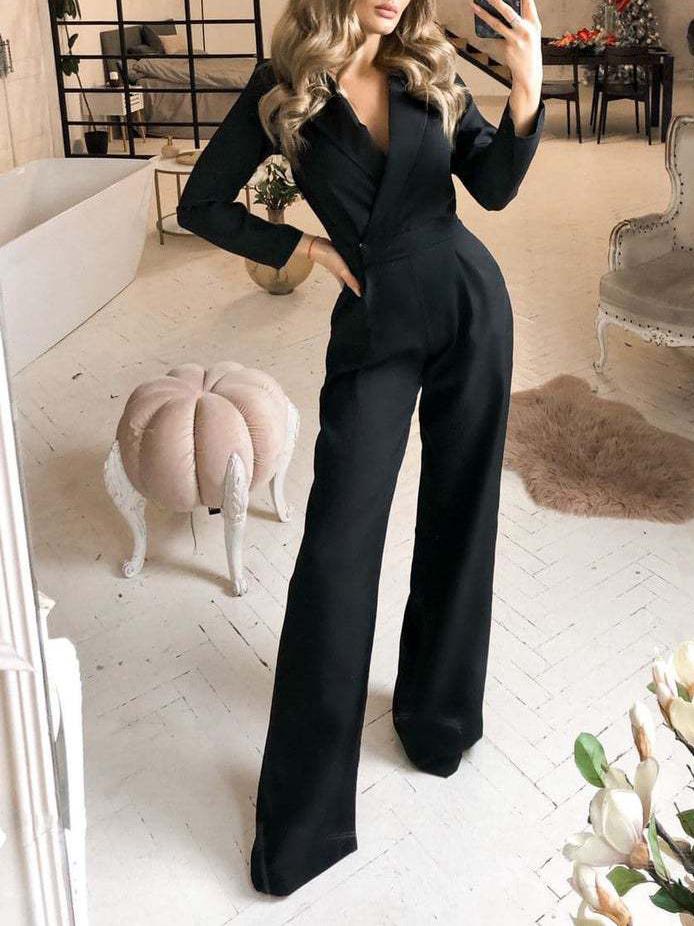 Women's Jumpsuits Solid Long Sleeve Slim Fit Jumpsuit - Jumpsuits & Rompers - INS | Online Fashion Free Shipping Clothing, Dresses, Tops, Shoes - 21/08/2021 - 40-50 - Bottom