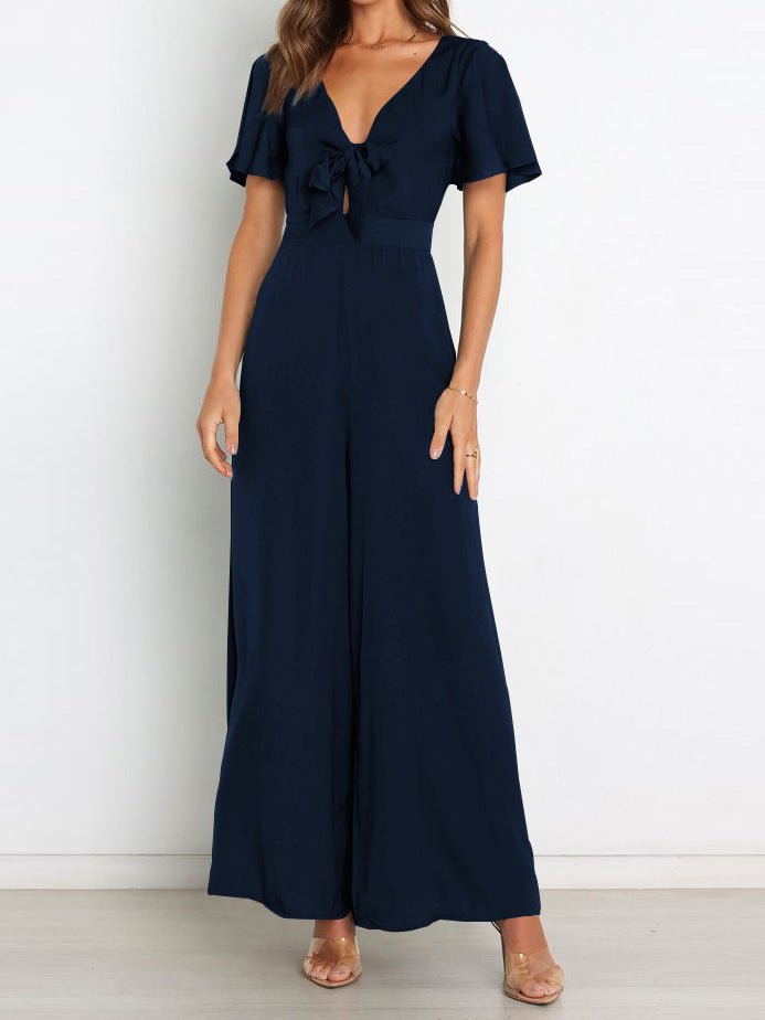 Women's Jumpsuits V-Neck Belted Short Sleeve Wide Leg Jumpsuit - Jumpsuits & Rompers - Instastyled | Online Fashion Free Shipping Clothing, Dresses, Tops, Shoes - 21/02/2022 - 40-50 - Bottoms