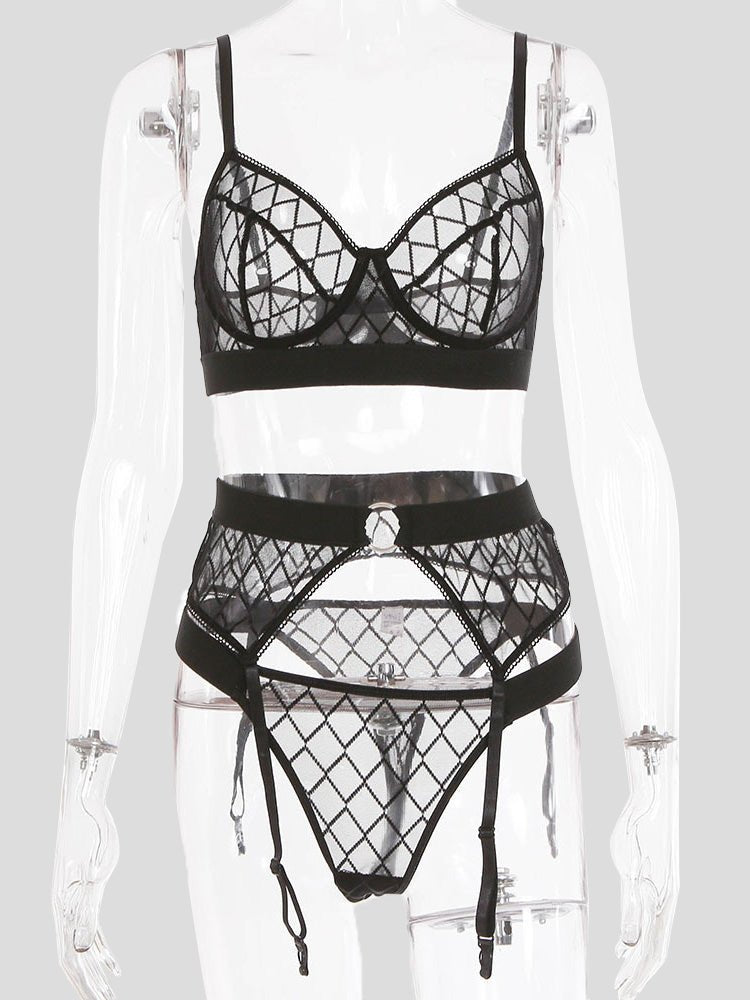Women's Lingeries Mesh Hollow Girdle Underwear Three Piece Set - Lingeries - Instastyled | Online Fashion Free Shipping Clothing, Dresses, Tops, Shoes - 18/02/2022 - 20-30 - All Accs & Jewelry