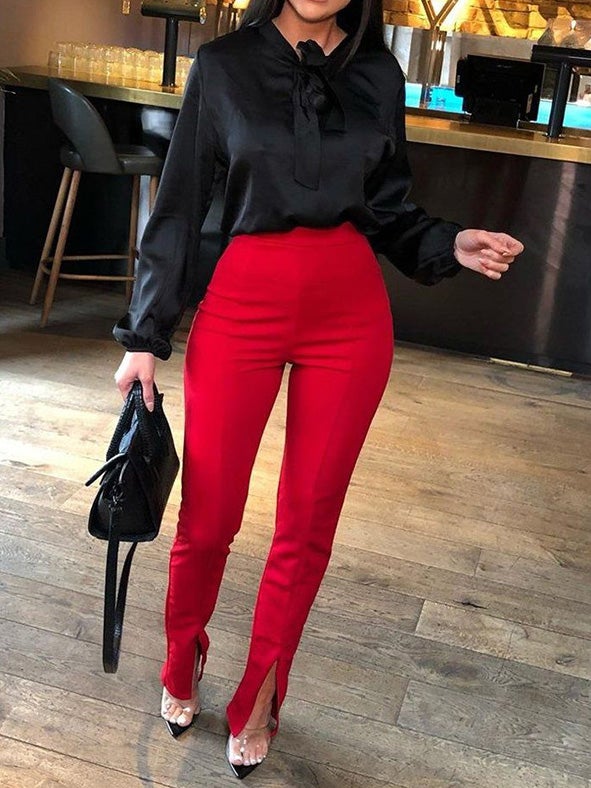 Women's Pants Casual Solid High Waist Slim Slit Pants - Pants - Instastyled | Online Fashion Free Shipping Clothing, Dresses, Tops, Shoes - 11/01/2022 - 30-40 - Bottoms