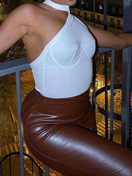 Women's Rompers Sloping Shoulder Halter Bare Back Bodysuit - Jumpsuits & Rompers - Instastyled | Online Fashion Free Shipping Clothing, Dresses, Tops, Shoes - 11/02/2022 - 20-30 - Bottoms