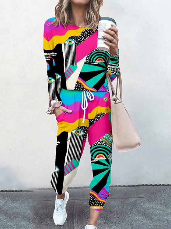 Women's Sets Casual Printed Round Neck Long Sleeve Two-Piece Suit - Sets - Instastyled | Online Fashion Free Shipping Clothing, Dresses, Tops, Shoes - 13/12/2021 - 30-40 - Bottoms