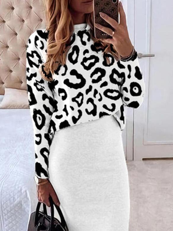 Women's Sets Leopard Print Long Sleeve Top & Skirt Two Piece Set - Sets - INS | Online Fashion Free Shipping Clothing, Dresses, Tops, Shoes - 25/10/2021 - 30-40 - Bottoms