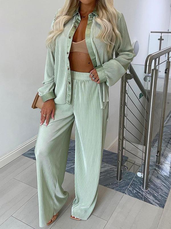 Women's Sets Long Sleeve Shirt & Wide-Leg Pants Two-Piece Suit - Sets - INS | Online Fashion Free Shipping Clothing, Dresses, Tops, Shoes - 22/11/2021 - 40-50 - Bottoms