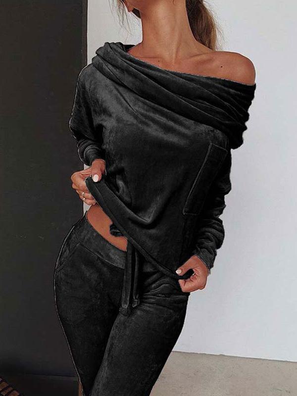 Women's Sets One-Shoulder Long Sleeve Top And Trousers Casual Two-Piece Suit - Sets - INS | Online Fashion Free Shipping Clothing, Dresses, Tops, Shoes - 21/08/2021 - 30-40 - Bottom