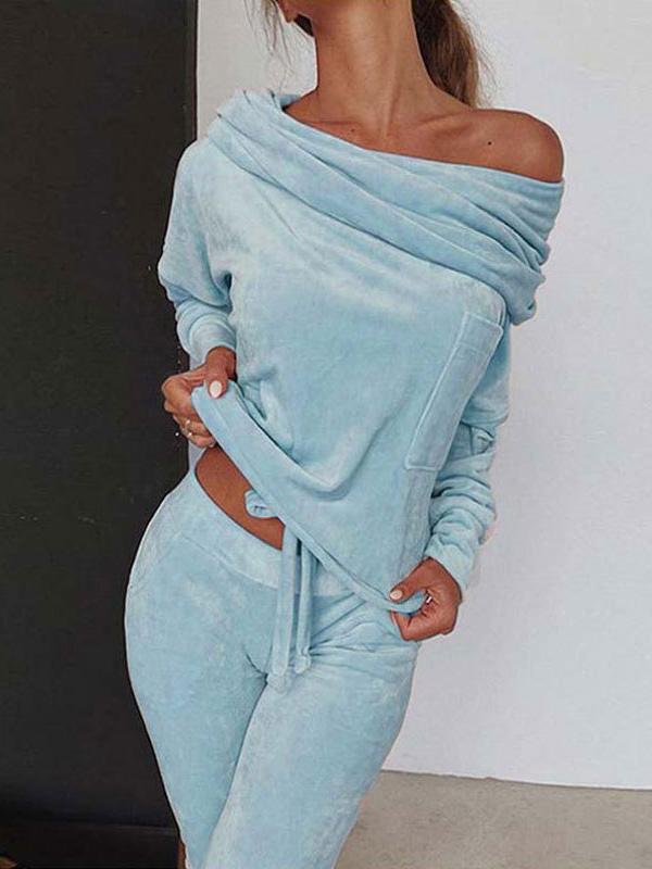 Women's Sets One-Shoulder Long Sleeve Top And Trousers Casual Two-Piece Suit - Sets - INS | Online Fashion Free Shipping Clothing, Dresses, Tops, Shoes - 21/08/2021 - 30-40 - Bottom