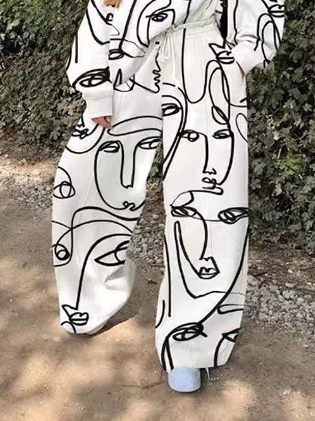 Women's Sets Two-Piece Casual Round Neck Loose Printed Elasticated Trousers - Sets - INS | Online Fashion Free Shipping Clothing, Dresses, Tops, Shoes - 11/08/2021 - Bottom - Category_Sets