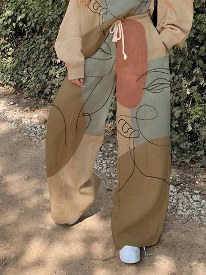 Women's Sets Two-Piece Casual Round Neck Loose Printed Elasticated Trousers - Sets - INS | Online Fashion Free Shipping Clothing, Dresses, Tops, Shoes - 11/08/2021 - Bottom - Category_Sets