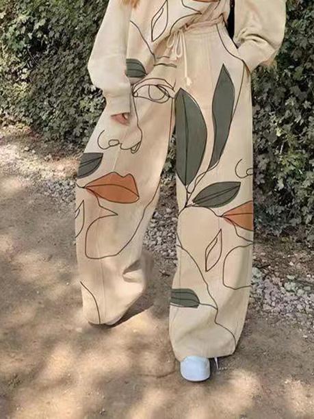 Women's Sets Two-Piece Casual Round Neck Loose Printed Elasticated Trousers - Sets - INS | Online Fashion Free Shipping Clothing, Dresses, Tops, Shoes - 11/08/2021 - Bottom - Category_Sets