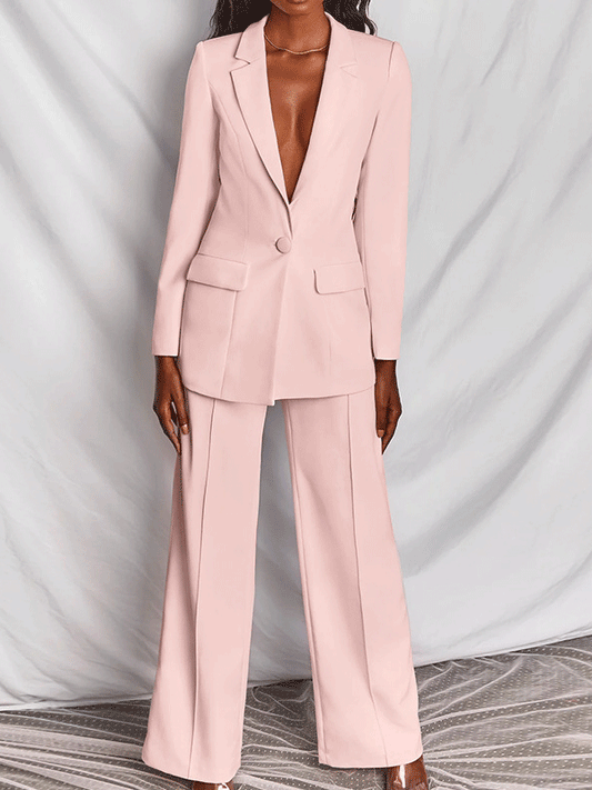 Women's Sets Two-Piece Fashion Lapel Button Blazer - Sets - INS | Online Fashion Free Shipping Clothing, Dresses, Tops, Shoes - 29/09/2021 - Bottom - color-pink