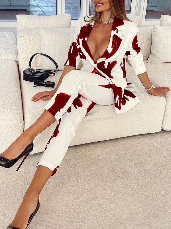Women's Sets Vintage Print Blazers Trousers Two-Piece Set - Sets - Instastyled | Online Fashion Free Shipping Clothing, Dresses, Tops, Shoes - 12/01/2022 - Bottoms - color-black