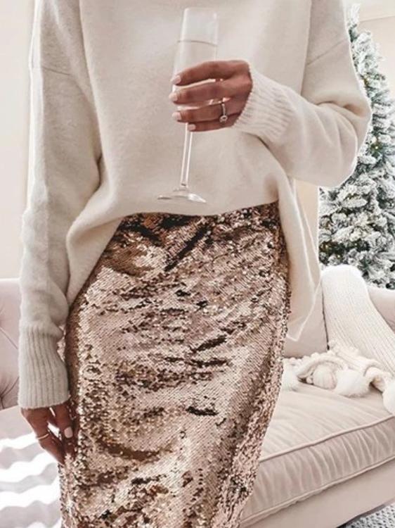 Women's Skirts Sequined Skinny Slit Midi Skirt - Skirts - INS | Online Fashion Free Shipping Clothing, Dresses, Tops, Shoes - 20-30 - 22/11/2021 - Bottoms