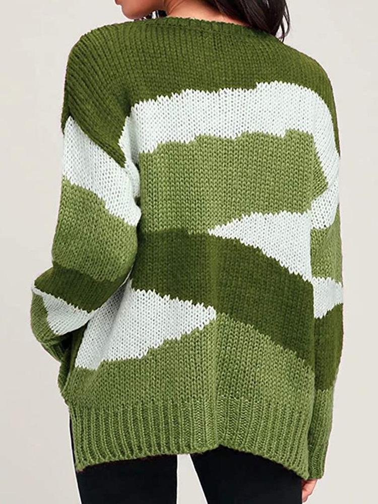 Women's Sweaters Colorblock Striped Irregular Long Sleeve Sweater - Cardigans & Sweaters - Instastyled | Online Fashion Free Shipping Clothing, Dresses, Tops, Shoes - 06/12/2021 - 30-40 - Cardigans & Sweaters