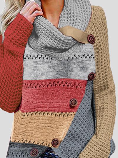 Women's Sweaters Multicolor Striped High Collar Button Long Sleeve Knit Sweater - Cardigans & Sweaters - INS | Online Fashion Free Shipping Clothing, Dresses, Tops, Shoes - 01/12/2021 - 30-40 - Cardigans & Sweaters