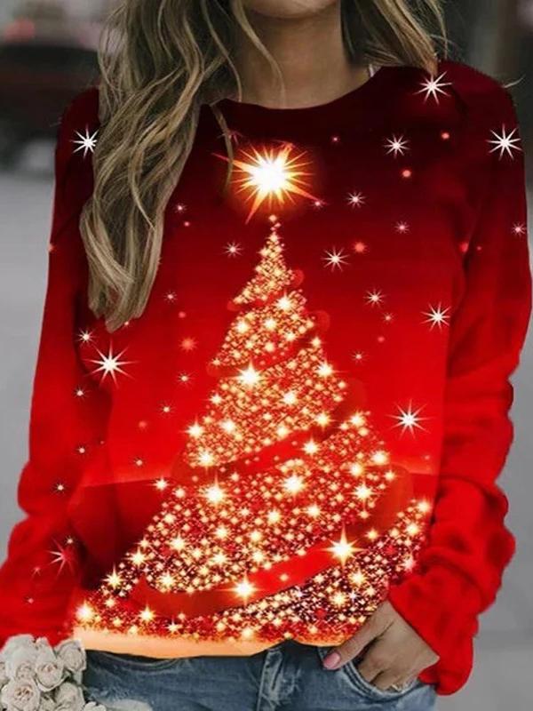 Women's T-Shirts Christmas Tree Round Neck Long Sleeve T-Shirt - T-Shirts - INS | Online Fashion Free Shipping Clothing, Dresses, Tops, Shoes - 05/11/2021 - 20-30 - color-gold