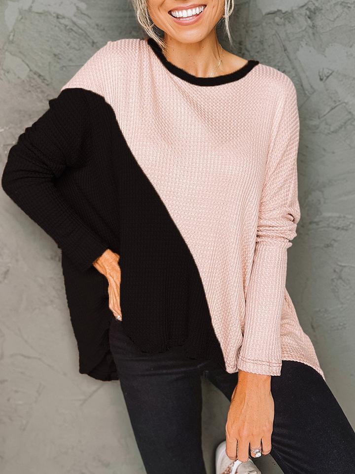 Women's T-Shirts Loose Color Matching Irregular Slit Long Sleeve T-Shirt - T-Shirts - INS | Online Fashion Free Shipping Clothing, Dresses, Tops, Shoes - 20-30 - 23/11/2021 - color-black