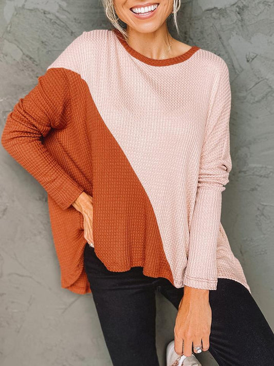 Women's T-Shirts Loose Color Matching Irregular Slit Long Sleeve T-Shirt - T-Shirts - INS | Online Fashion Free Shipping Clothing, Dresses, Tops, Shoes - 20-30 - 23/11/2021 - color-black