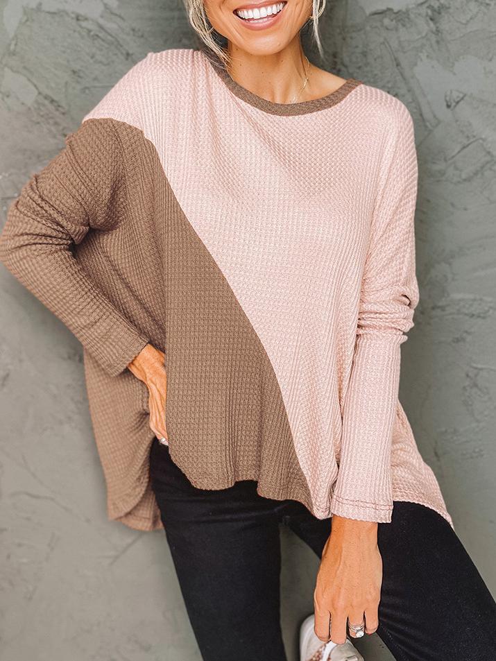 Women's T-Shirts Loose Color Matching Irregular Slit Long Sleeve T-Shirt - T-Shirts - INS | Online Fashion Free Shipping Clothing, Dresses, Tops, Shoes - 20-30 - 23/11/2021 - color-black
