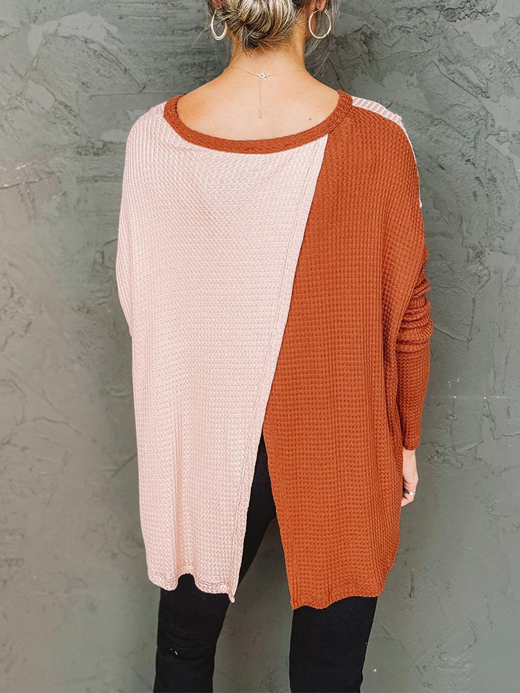 Women's T-Shirts Loose Color Matching Irregular Slit Long Sleeve T-Shirt - T-Shirts - INS | Online Fashion Free Shipping Clothing, Dresses, Tops, Shoes - 20-30 - 23/11/2021 - color-black