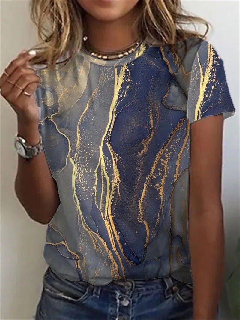 Women's T-Shirts Multicolor Print Crew Neck Short Sleeve T-Shirt - T-Shirts - Instastyled | Online Fashion Free Shipping Clothing, Dresses, Tops, Shoes - 20-30 - 20/01/2022 - color-multi