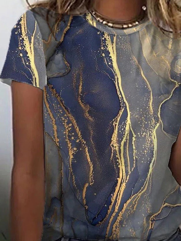 Women's T-Shirts Multicolor Print Crew Neck Short Sleeve T-Shirt - T-Shirts - Instastyled | Online Fashion Free Shipping Clothing, Dresses, Tops, Shoes - 20-30 - 20/01/2022 - color-multi