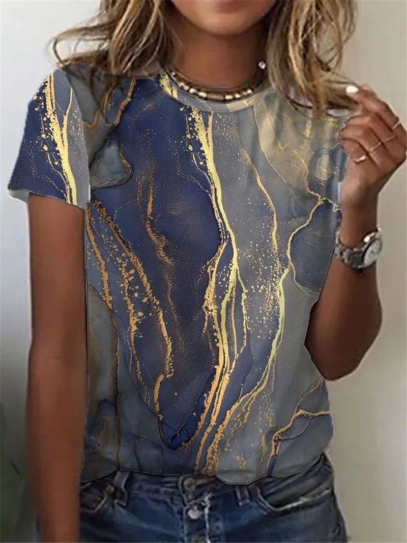 Women's T-Shirts Multicolor Print Crew Neck Short Sleeve T-Shirt - T-Shirts - Instastyled | Online Fashion Free Shipping Clothing, Dresses, Tops, Shoes - 20-30 - 20/01/2022 - color-multi