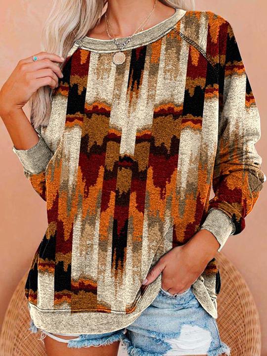 Women's T-Shirts Multicolor Printed Round Neck Long Sleeve T-Shirt - T-Shirts - INS | Online Fashion Free Shipping Clothing, Dresses, Tops, Shoes - 15/11/2021 - Color_Multicolor - HDL