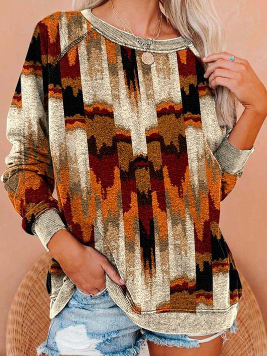 Women's T-Shirts Multicolor Printed Round Neck Long Sleeve T-Shirt - T-Shirts - INS | Online Fashion Free Shipping Clothing, Dresses, Tops, Shoes - 15/11/2021 - Color_Multicolor - HDL