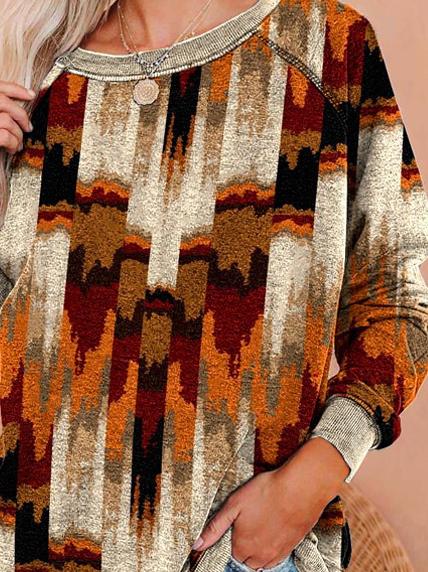 Women's T-Shirts Multicolor Printed Round Neck Long Sleeve T-Shirt - T-Shirts - INS | Online Fashion Free Shipping Clothing, Dresses, Tops, Shoes - 15/11/2021 - Color_Multicolor - HDL