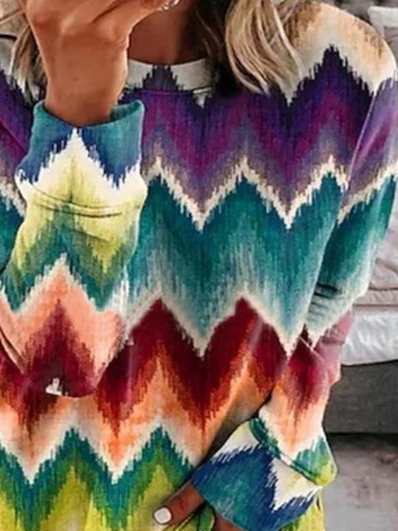 Women's T-Shirts Multicolor Printed Round Neck Long Sleeve T-Shirt - T-Shirts - INS | Online Fashion Free Shipping Clothing, Dresses, Tops, Shoes - 17/11/2021 - 20-30 - color-multi