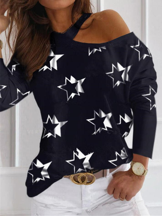 Women's T-Shirts Pentagram Print Halter Long Sleeve Off Shoulder T-Shirt - T-Shirts - INS | Online Fashion Free Shipping Clothing, Dresses, Tops, Shoes - 10-20 - 18/08/2021 - Category_T-Shirts
