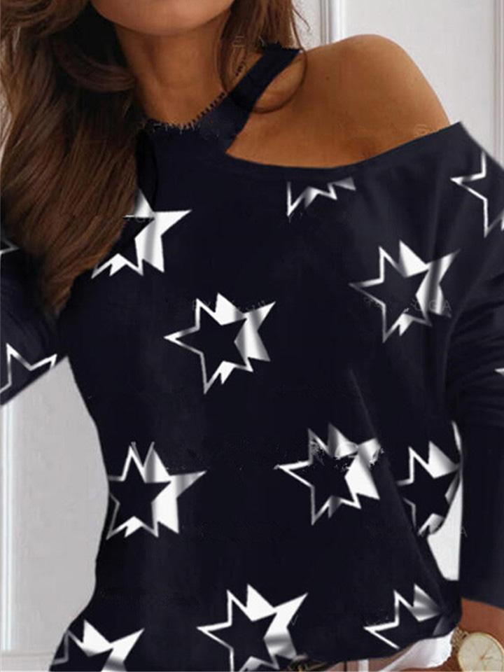 Women's T-Shirts Pentagram Print Halter Long Sleeve Off Shoulder T-Shirt - T-Shirts - INS | Online Fashion Free Shipping Clothing, Dresses, Tops, Shoes - 10-20 - 18/08/2021 - Category_T-Shirts