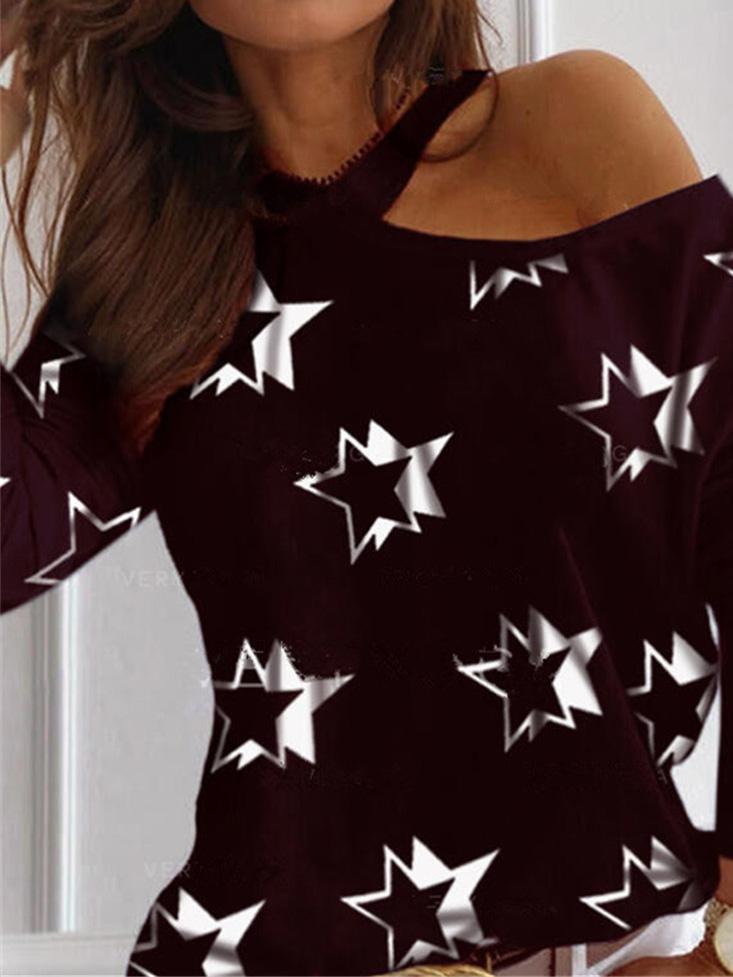 Women's T-Shirts Pentagram Print Halter Long Sleeve Off Shoulder T-Shirt - T-Shirts - INS | Online Fashion Free Shipping Clothing, Dresses, Tops, Shoes - 10-20 - 18/08/2021 - Category_T-Shirts