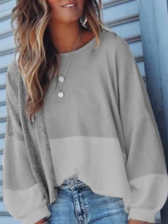 Women's T-Shirts Round Neck Color Block Long Sleeve Casual T-Shirt - T-Shirts - INS | Online Fashion Free Shipping Clothing, Dresses, Tops, Shoes - 19/10/2021 - 20-30 - color-blue