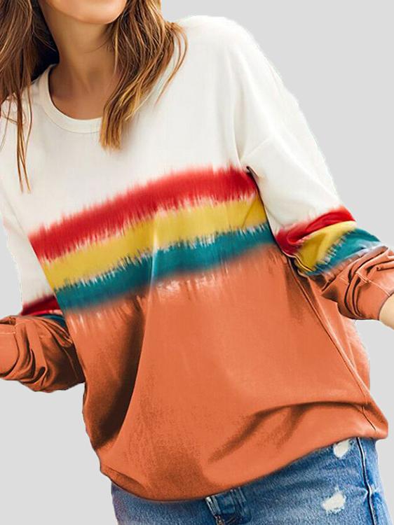 Women's T-Shirts Round Neck Multicolor Striped Long Sleeve T-Shirt - T-Shirts - INS | Online Fashion Free Shipping Clothing, Dresses, Tops, Shoes - 10-20 - 16/11/2021 - color-black