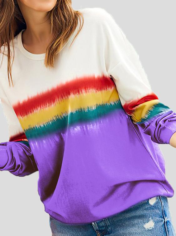 Women's T-Shirts Round Neck Multicolor Striped Long Sleeve T-Shirt - T-Shirts - INS | Online Fashion Free Shipping Clothing, Dresses, Tops, Shoes - 10-20 - 16/11/2021 - color-black